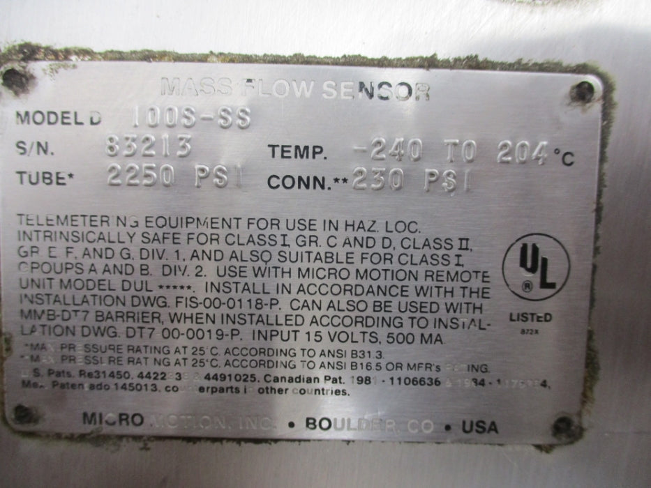 MICRO MOTION 100S-SS 2250PSI UNMP