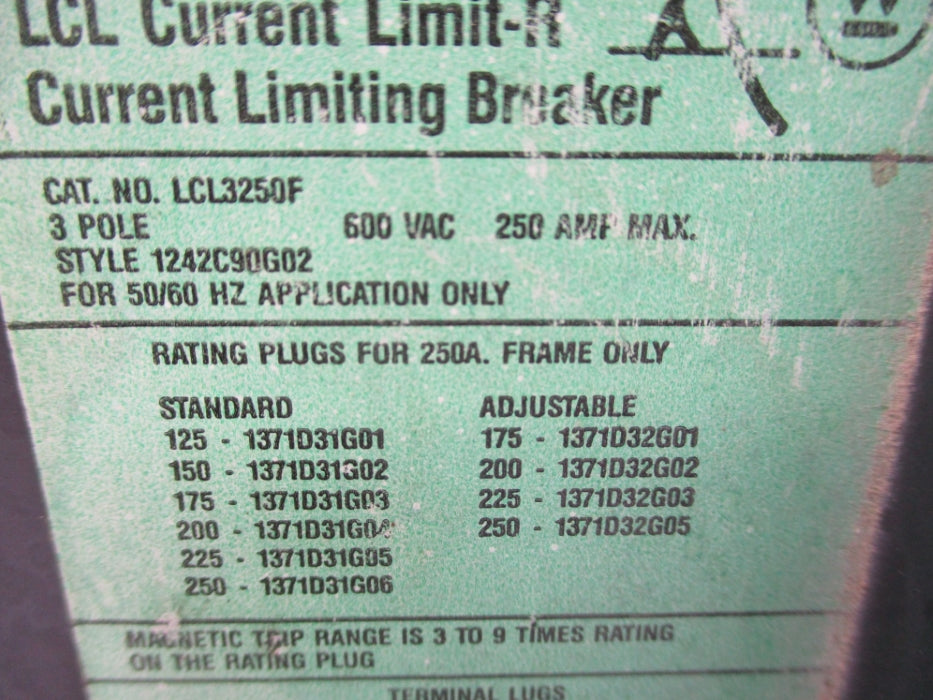 WESTINGHOUSE LCL3250F 600V 250A UNMP