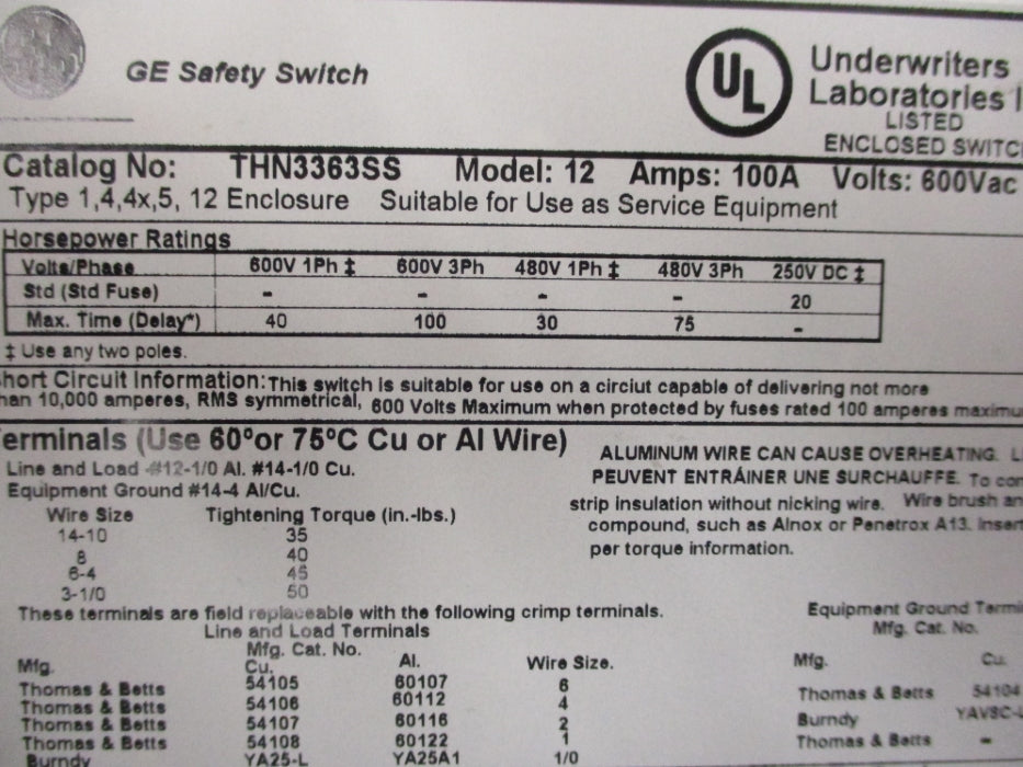 GENERAL ELECTRIC THN3363SS NSNP