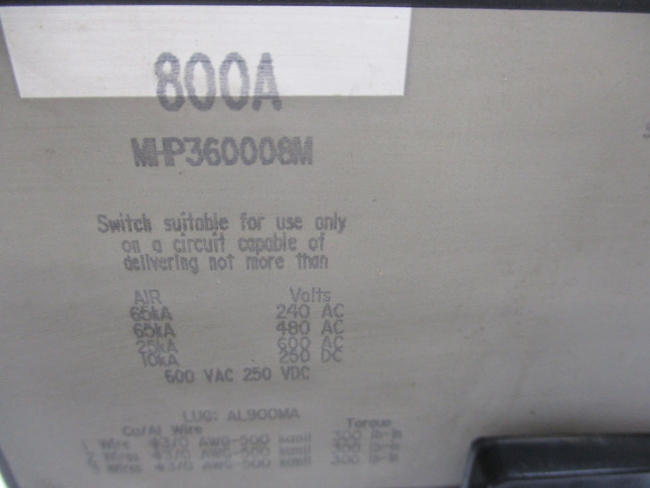 SQUARE D MHP360008M 250V 800A UNMP