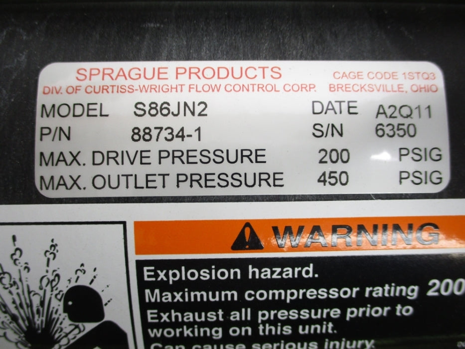 SPRAGUE PRODUCTS S86JN2 88734-1 450PSI NSNP