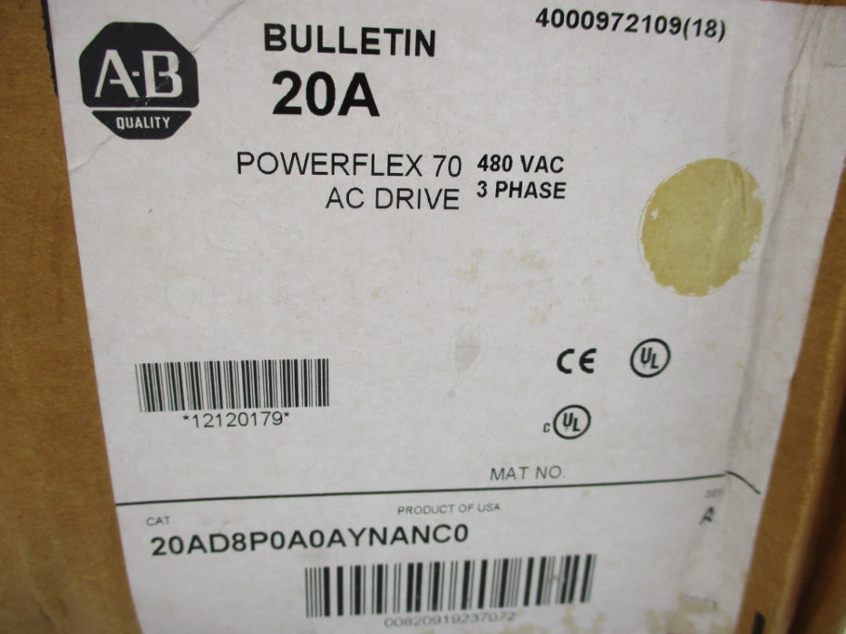 ALLEN BRADLEY 20AD8P0A0AYNANC0 SER. A F/W 4.001 NSMP