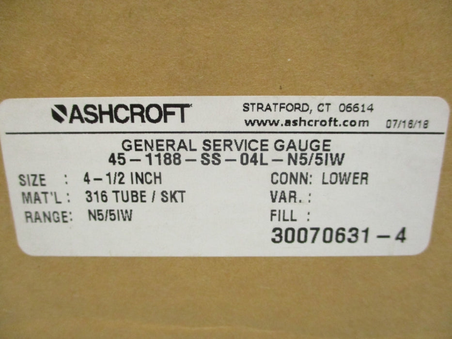 ASHCROFT 45-1188-SS-04L-N5/5IW 5-0-5H20 NSMP