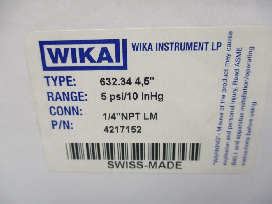 WIKA 632.344.5 4217152 0-5.0PSI NSMP