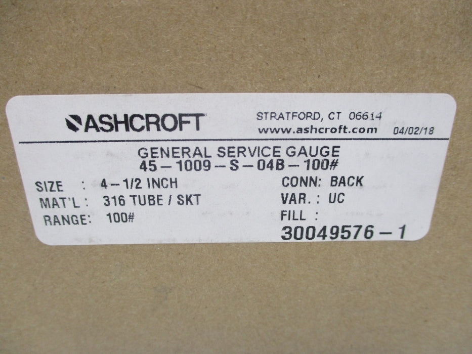 ASHCROFT 45-1009-S-04B-100# 0-100PSI NSMP