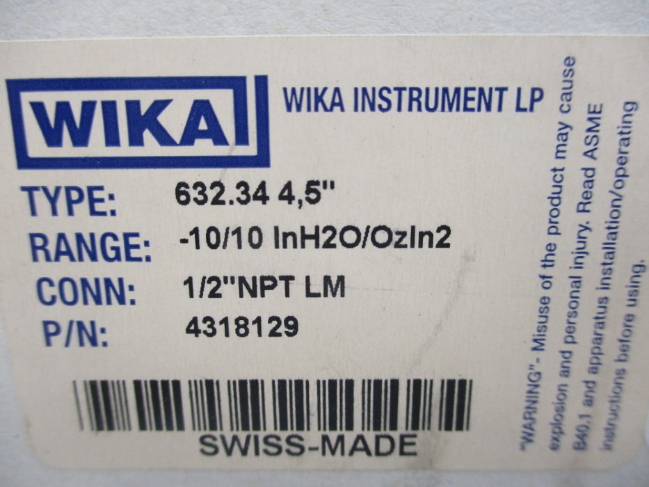 WIKA 4318129 632.3445 -10-0-10H20 NSMP