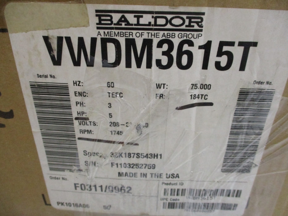 BALDOR VWDM3615T SER. F NSMP