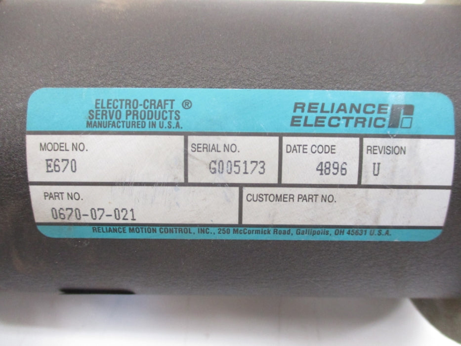 RELIANCE ELECTRIC E670 0670-07-021 UNMP