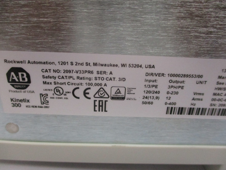 ALLEN BRADLEY 2097-V33PR6 SER. A F/W 1.83 NSMP