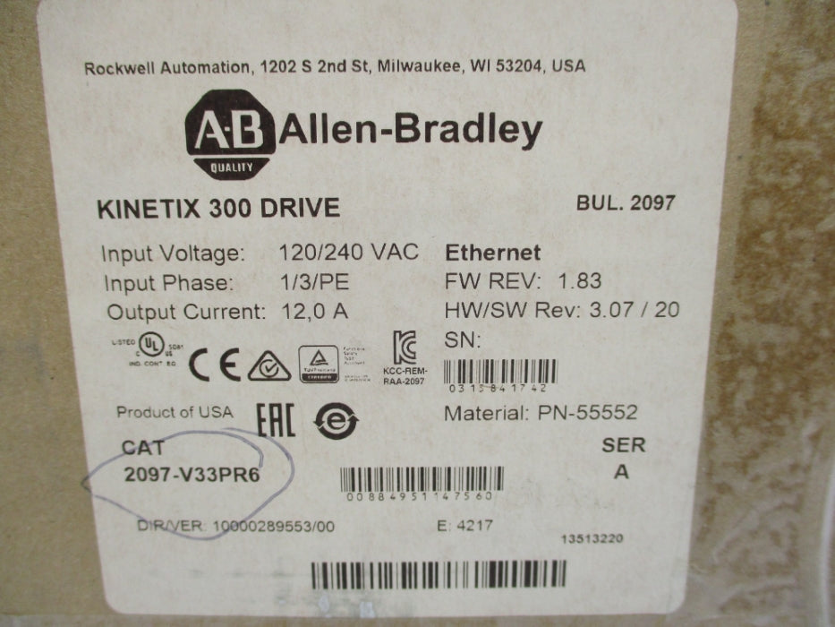 ALLEN BRADLEY 2097-V33PR6 SER. A F/W 1.83 NSMP