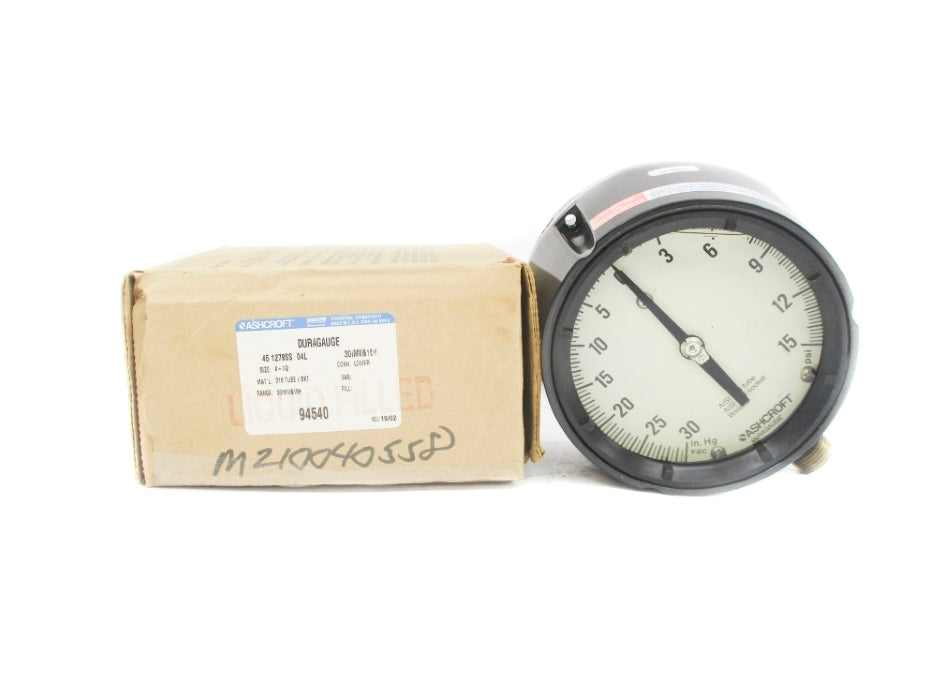 ASHCROFT 451279SS04L30IMV&15# 30-0-15PSI 4-1/2" NSMP