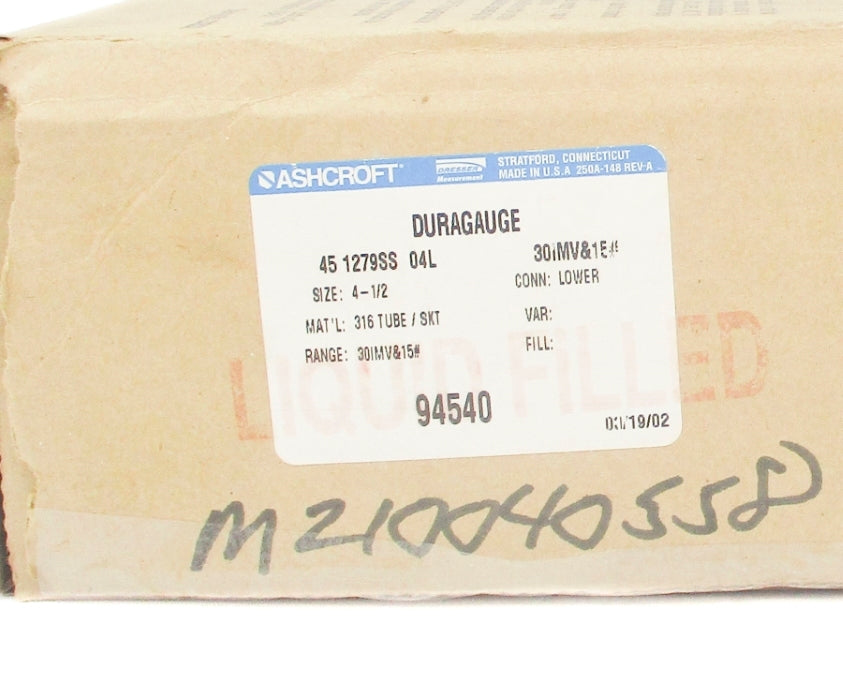 ASHCROFT 451279SS04L30IMV&15# 30-0-15PSI 4-1/2" NSMP