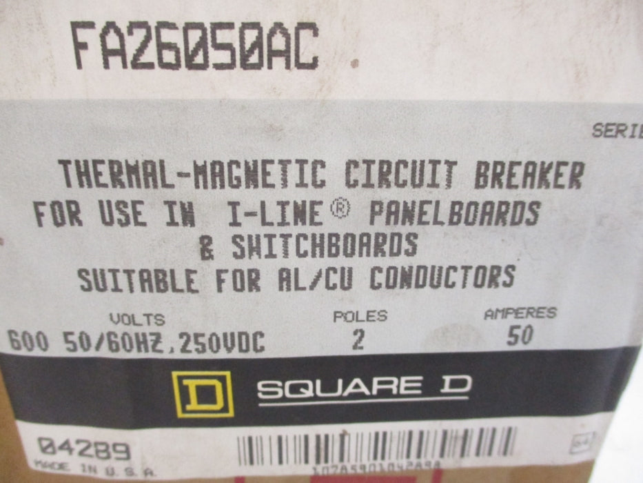 SQUARE D FA26050AC SER. 2 250VDC 50A NSMP