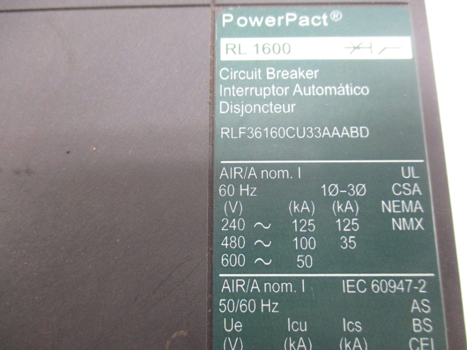 SQUARE D RLF36160CU33AAABD 240V 1600A UNMP