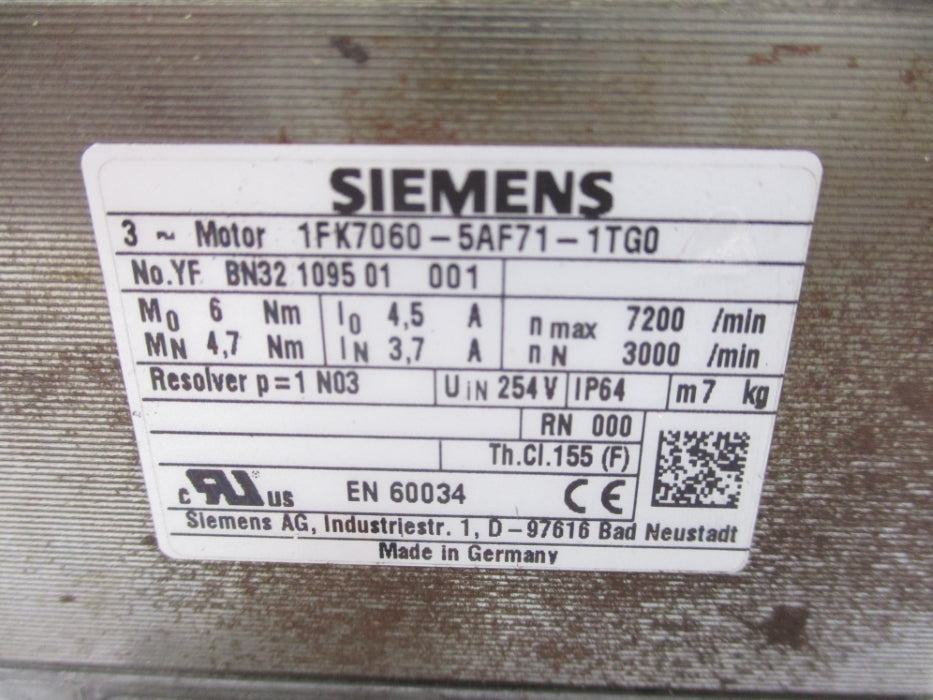 SIEMENS 1FK7060-5AF71-1TG0 (AS PICTURED) NSNP