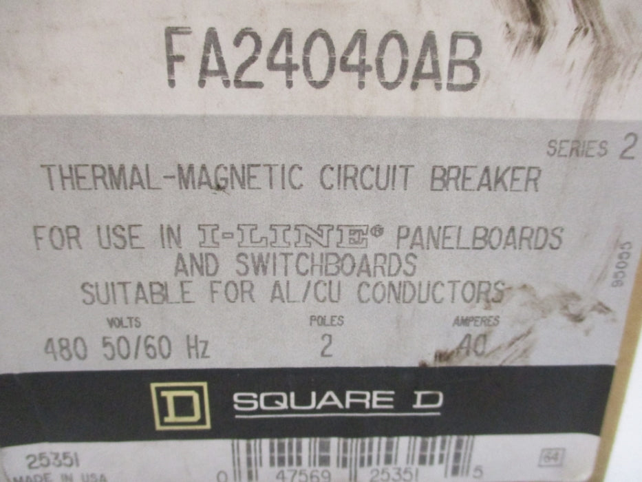 SQUARE D FA24040AB SER. 2 480V 40A NSMP