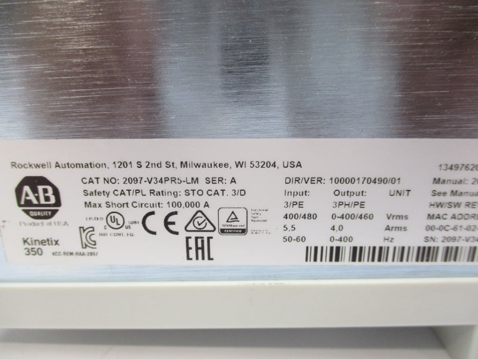ALLEN BRADLEY 2097-V34PR5-LM SER. A F/W 1.58 REMAN