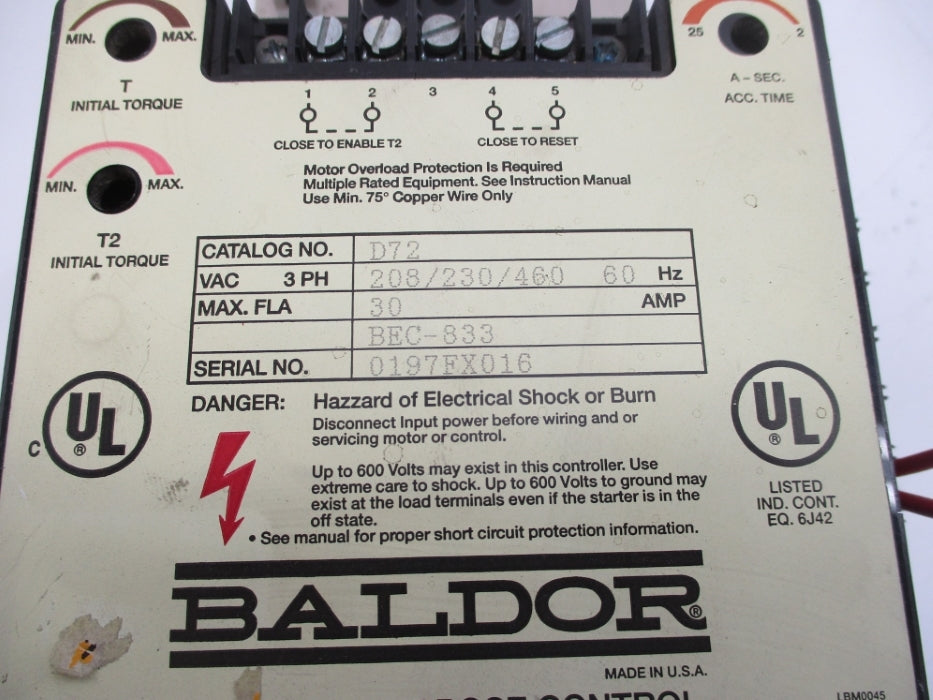 BALDOR D72 BEC-833 208/230/460V UNMP