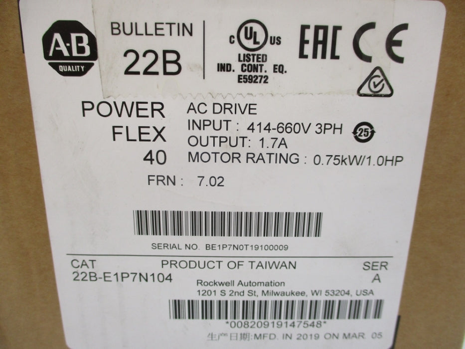 INDUSTRIAL SPARE PART 22B-E1P7N104 SER. A F/W 7.02 414-660V 1.7A NSMP