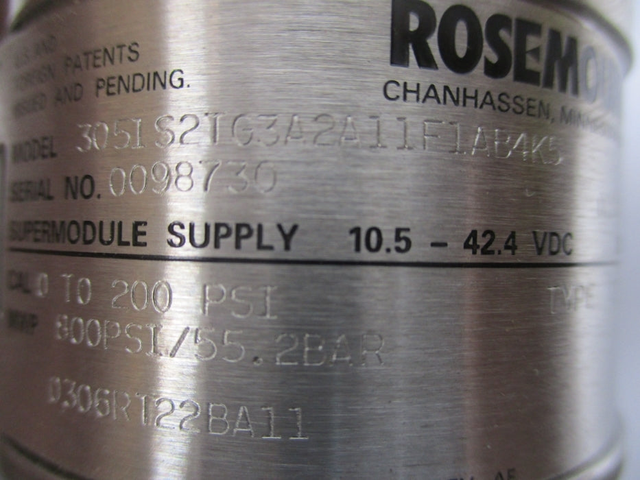 ROSEMOUNT 3051S2TG3A2A11F1AB4K5 0-200PSI NSMP