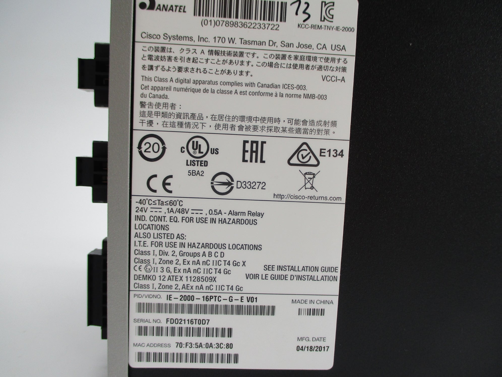 CISCO IE-2000-16PTC-G-EV01 NUPI