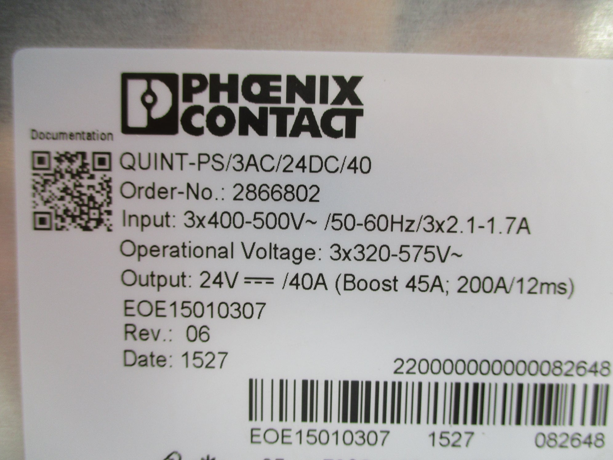 PHOENIX CONTACT QUINT-PS/3AC/24DC/40 NUPI