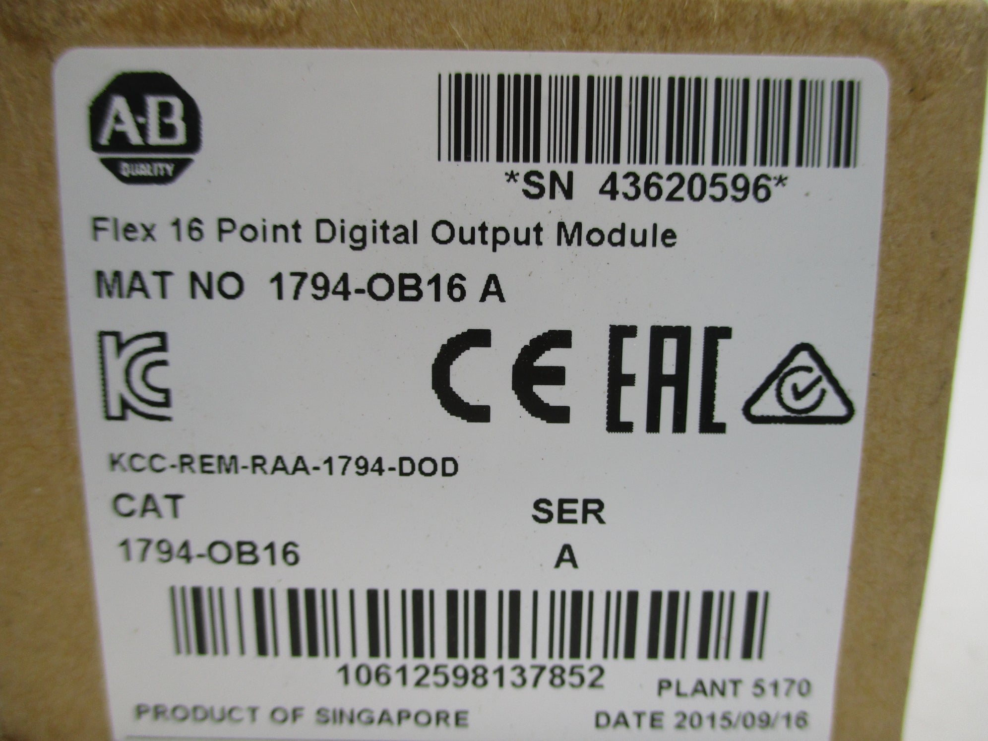 ALLEN BRADLEY 1794-OB16 SER. A DATE: 2015 NSFS