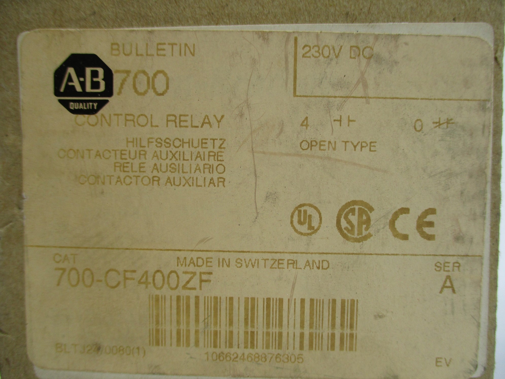 INDUSTRIAL SPARE PART 700-CF400ZF SER. A 230VDC (AS PICTURED) (BR/WH) NSMP