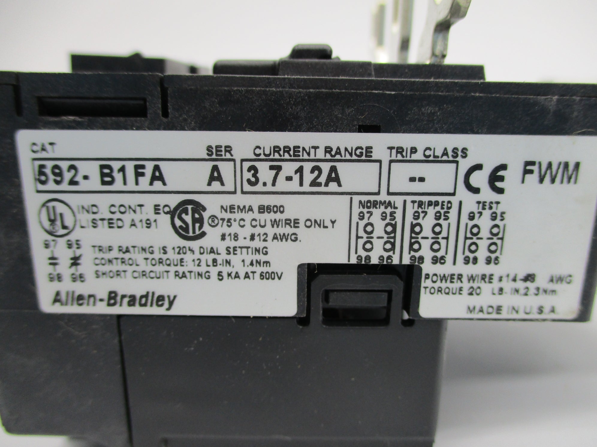 ALLEN BRADLEY 592-B1FA SER. A 3.7-12A UNMP
