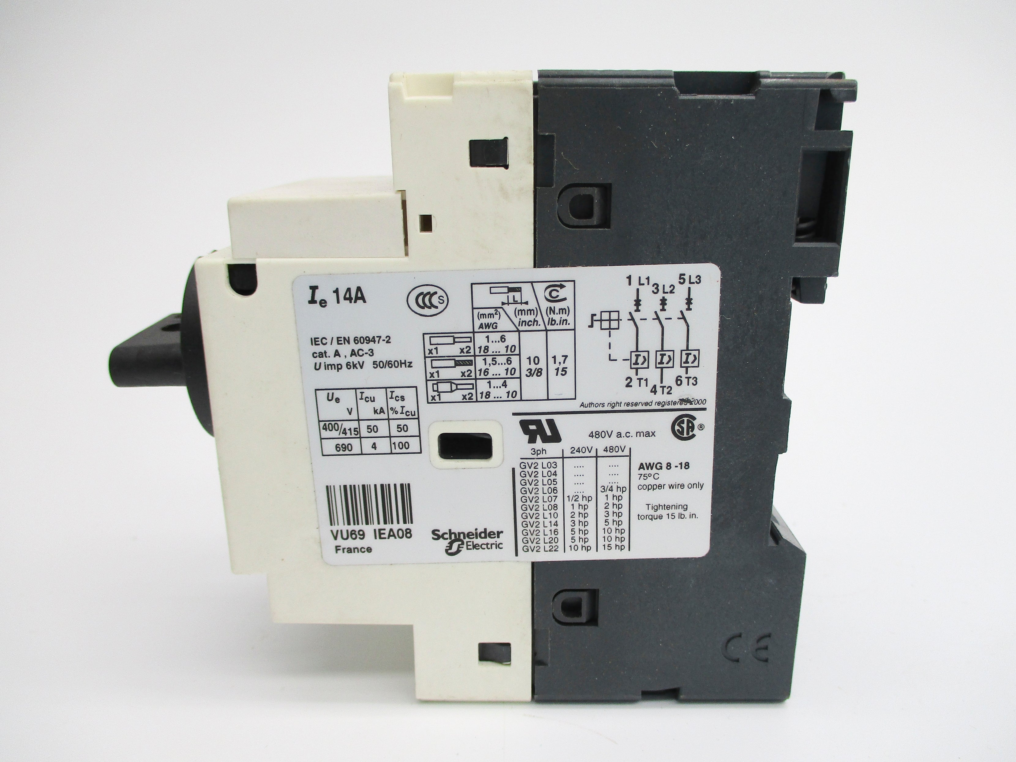 TELEMECANIQUE GV2-L16 14A 480VAC UNMP