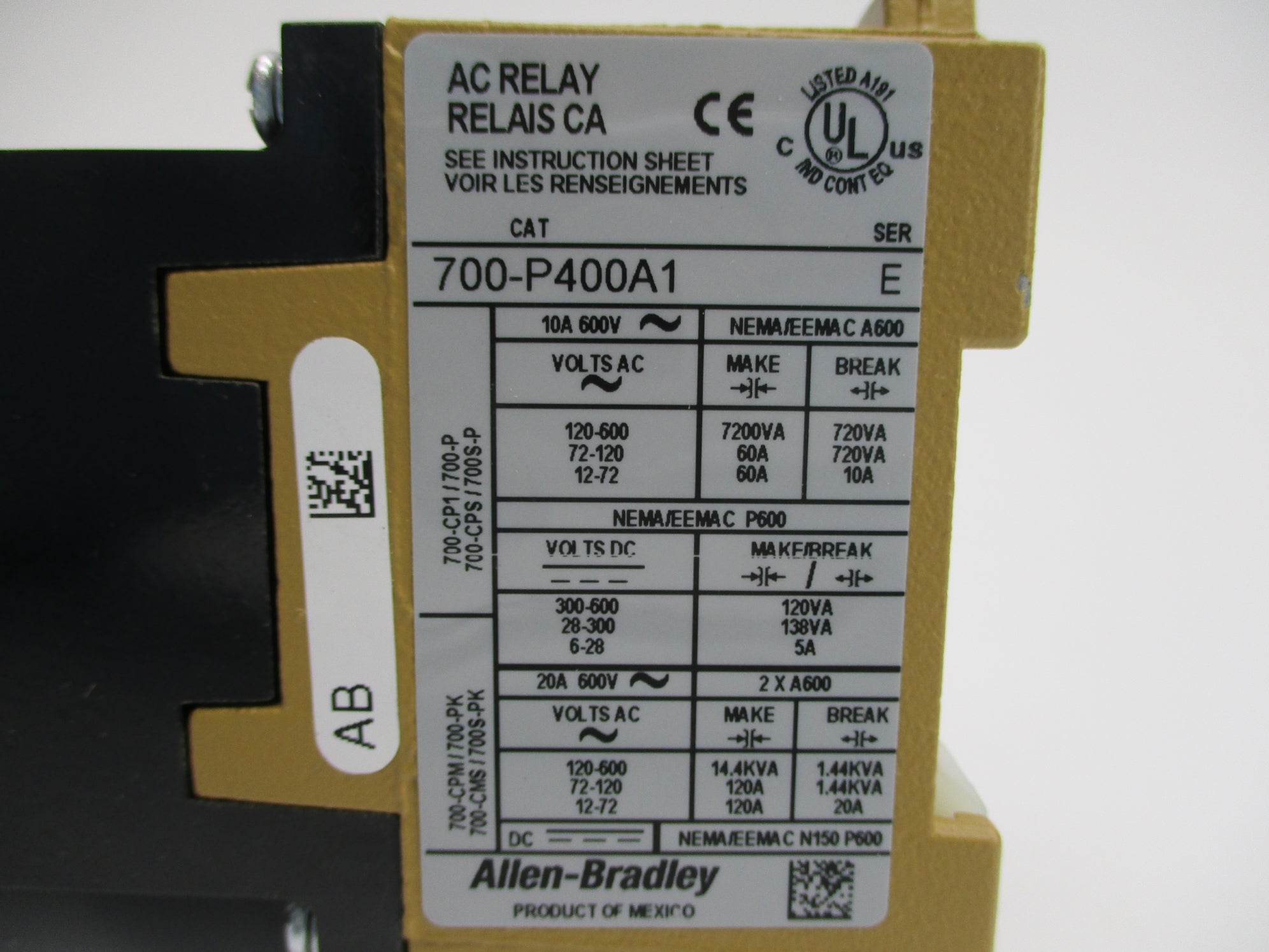 ALLEN BRADLEY 700-P400A1 SER. E (NO COIL) NSNP