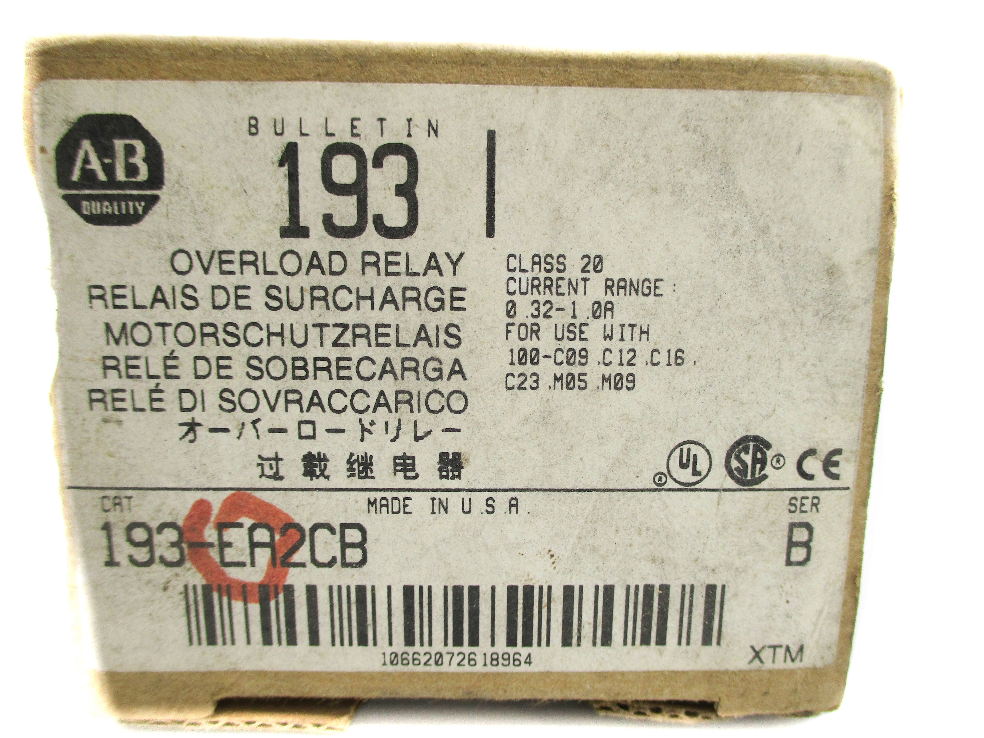 ALLEN BRADLEY 193-EA2CB SER. B 0.32-1.0A 690V (BR/WH) NSMP