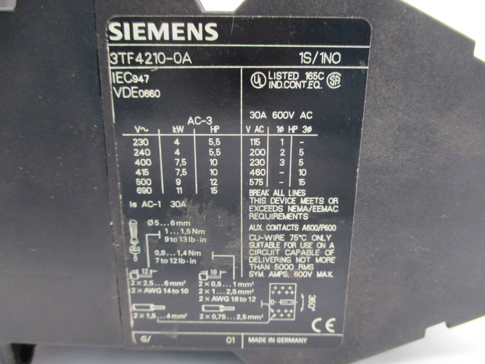 SIEMENS 3TF4210-0A 220/240V UNMP