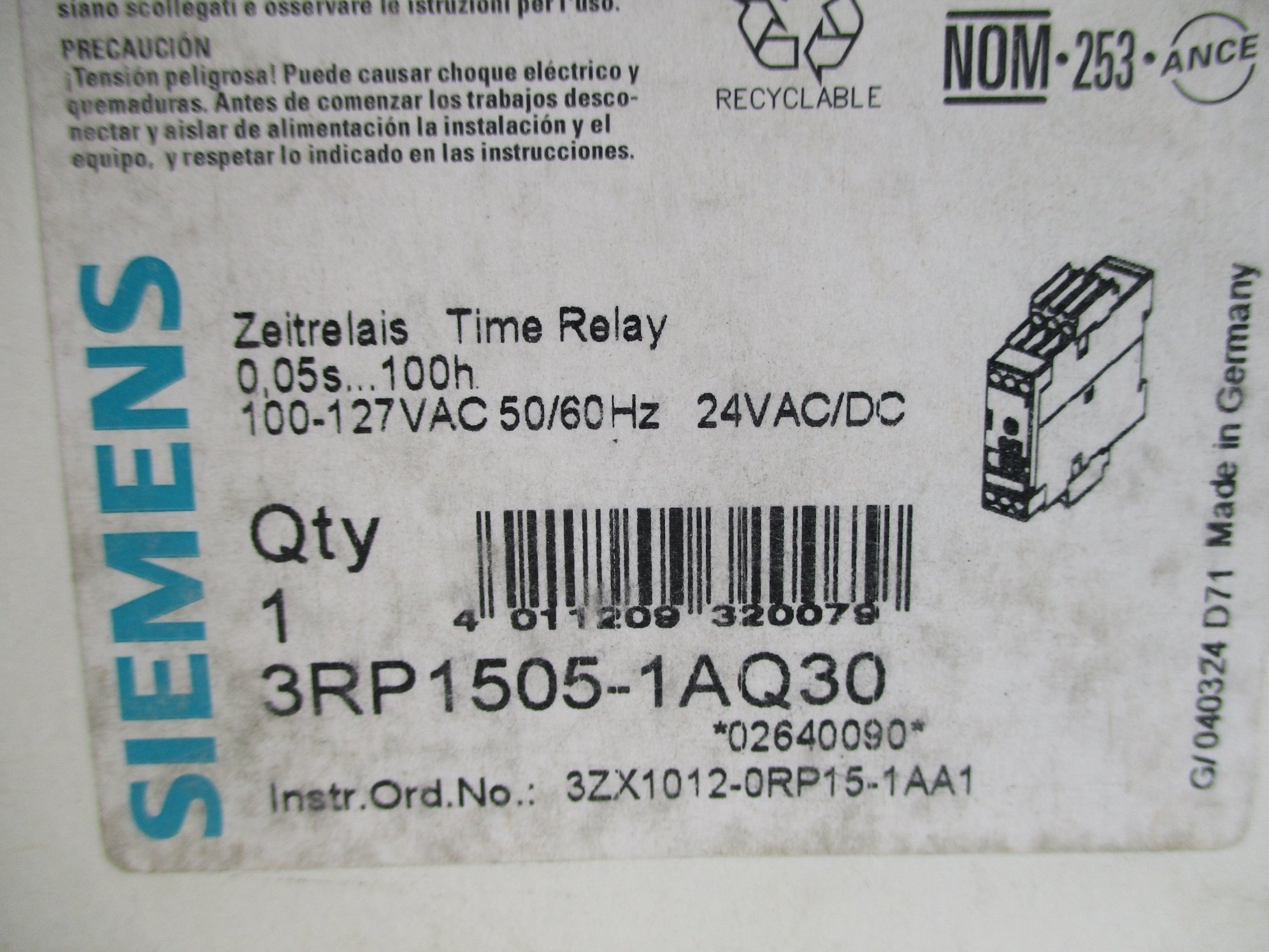 SIEMENS 3RP1505-1AQ30 100-127VAC 0.05S-100H NSMP