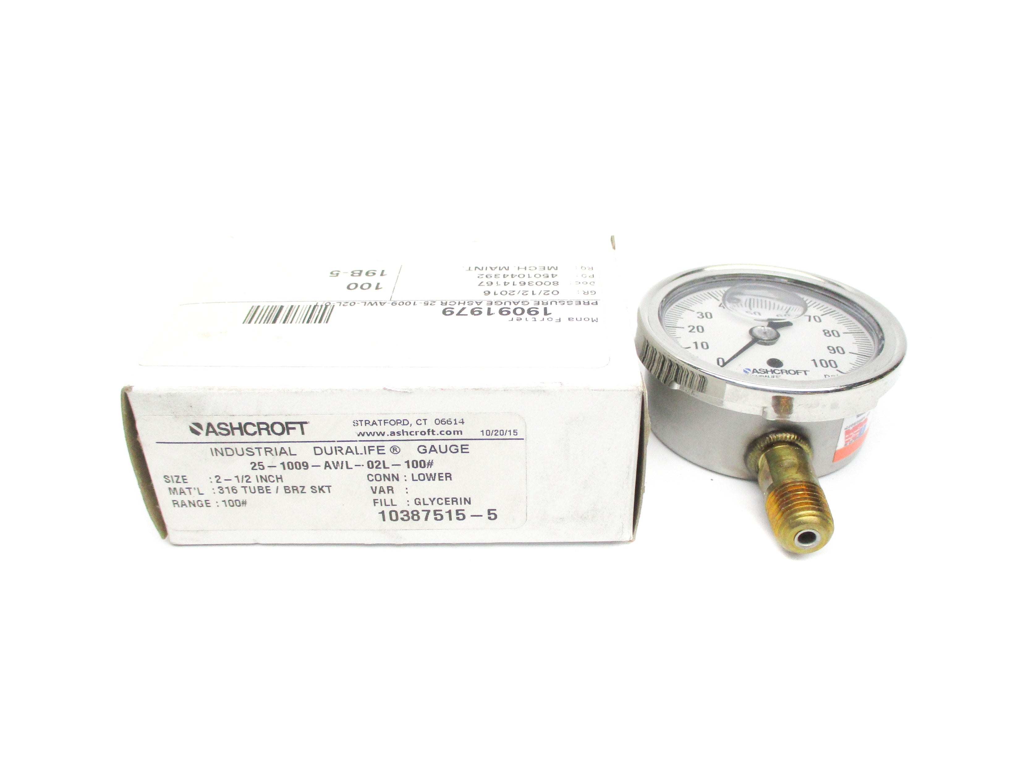 ASHCROFT 25-1009-AWL-02L-100# 0-100PSI NSMP