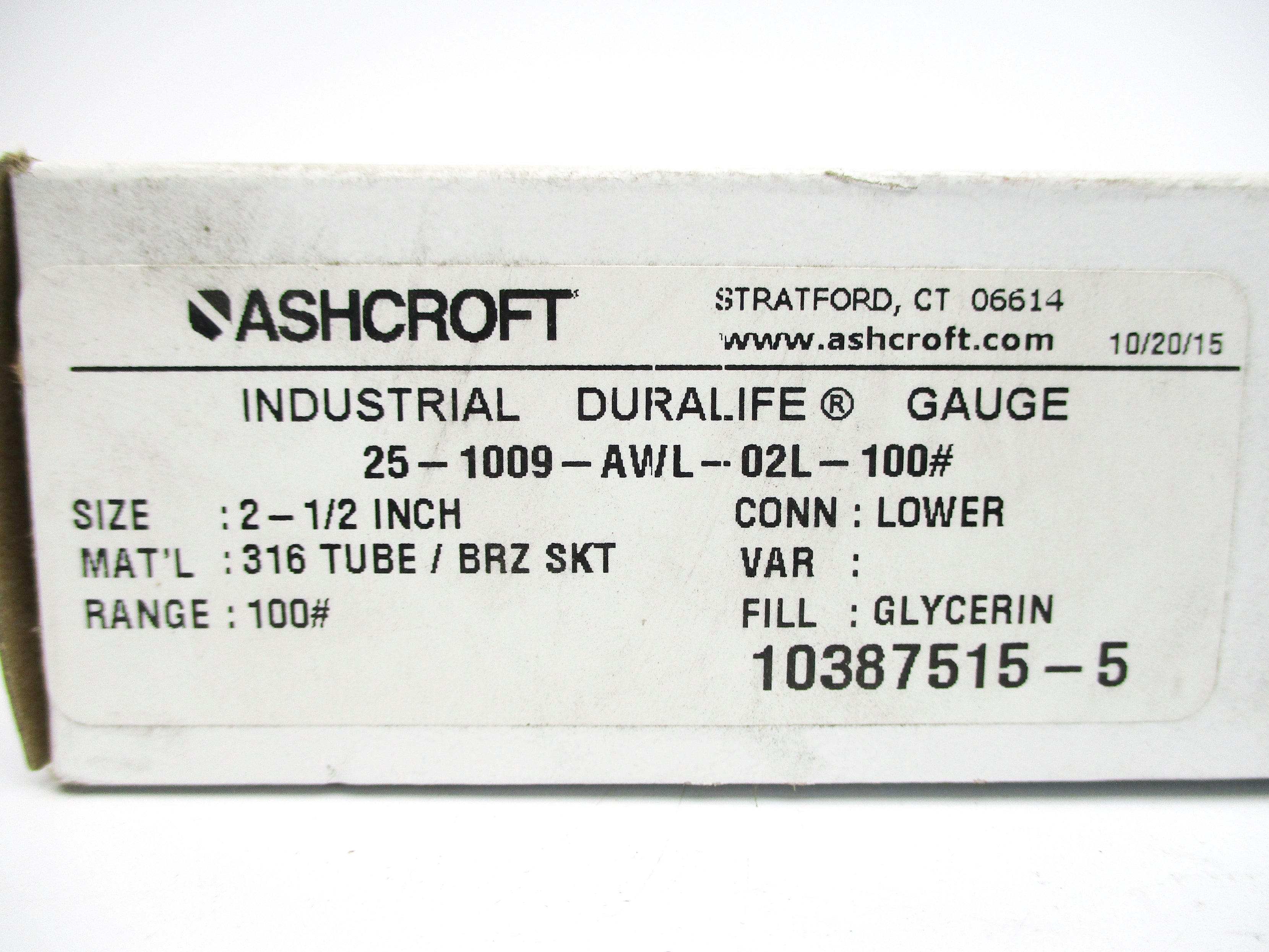 ASHCROFT 25-1009-AWL-02L-100# 0-100PSI NSMP