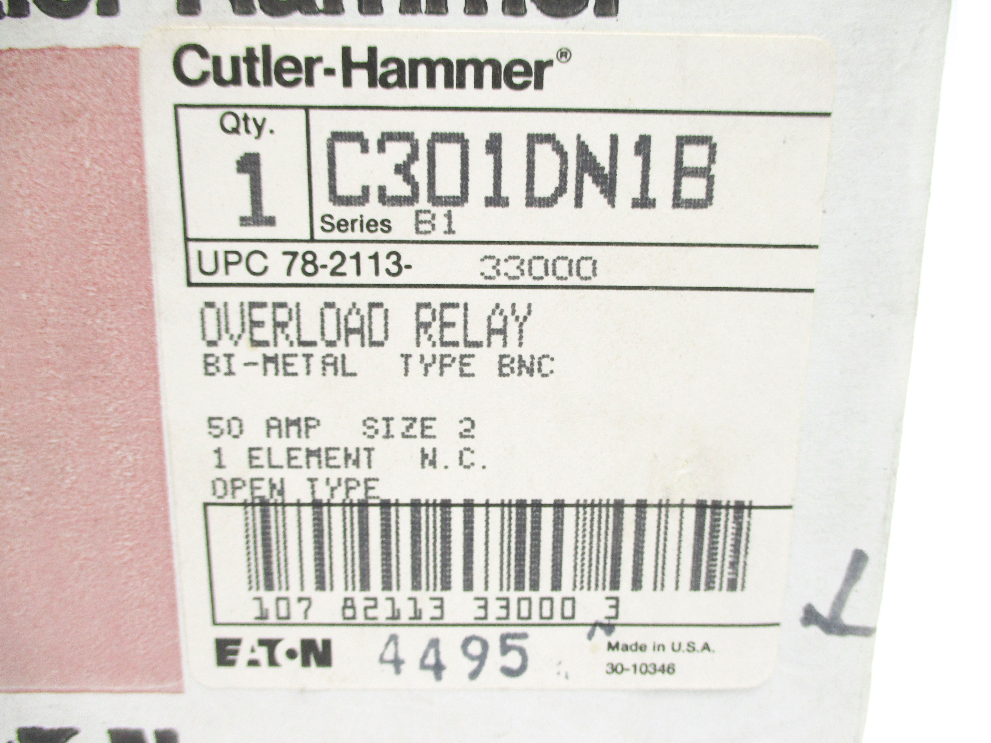 CUTLER HAMMER C301DN1B SER. B1 50A 600VAC NSMP