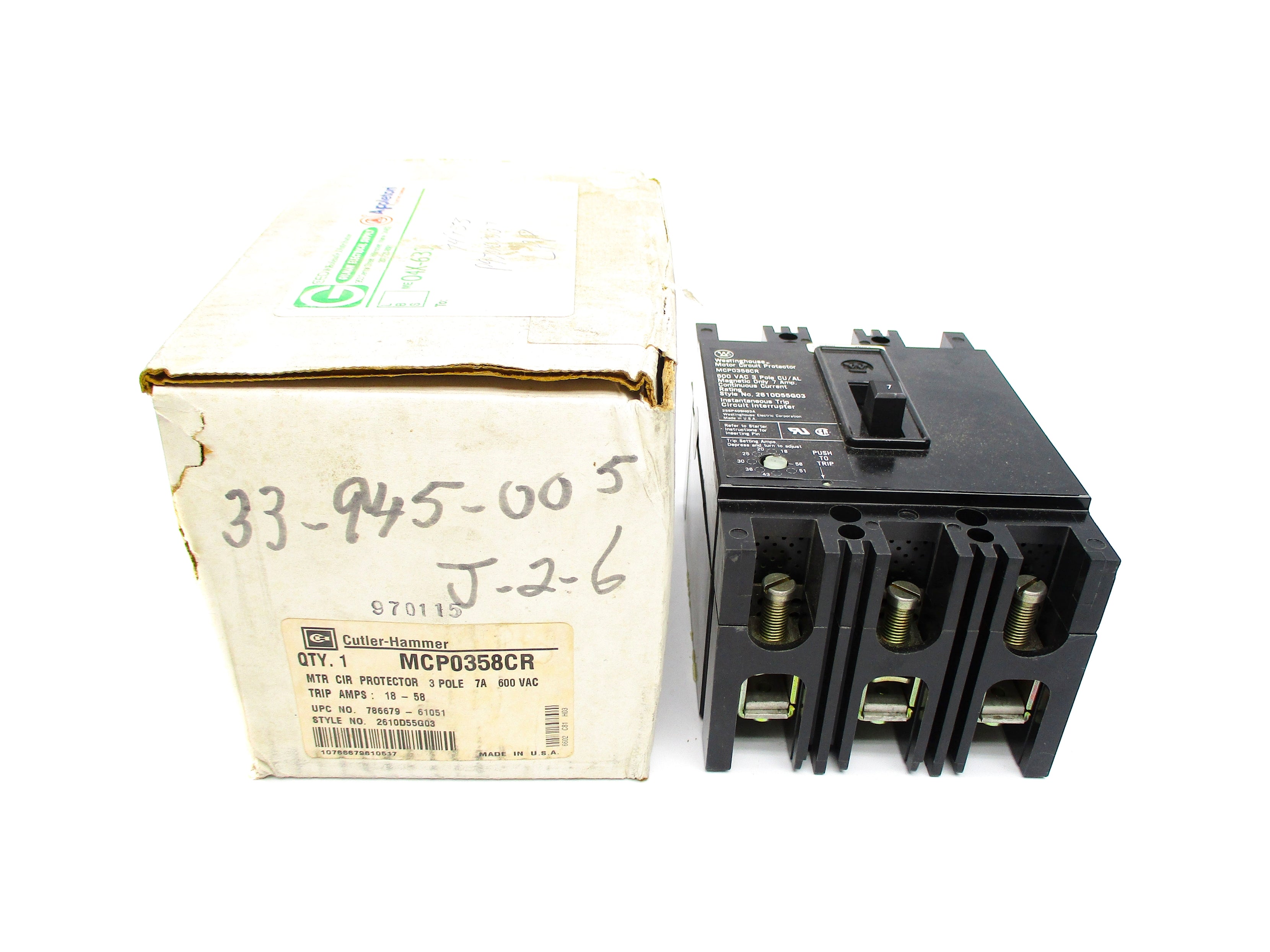 CUTLER HAMMER MCP0358CR 2610D55G03 7A 600VAC NSMP