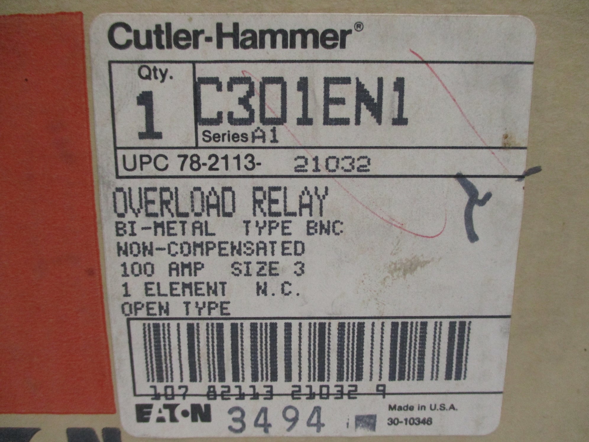 CUTLER HAMMER C301EN1 SER. A1 100A 600VAC NSMP