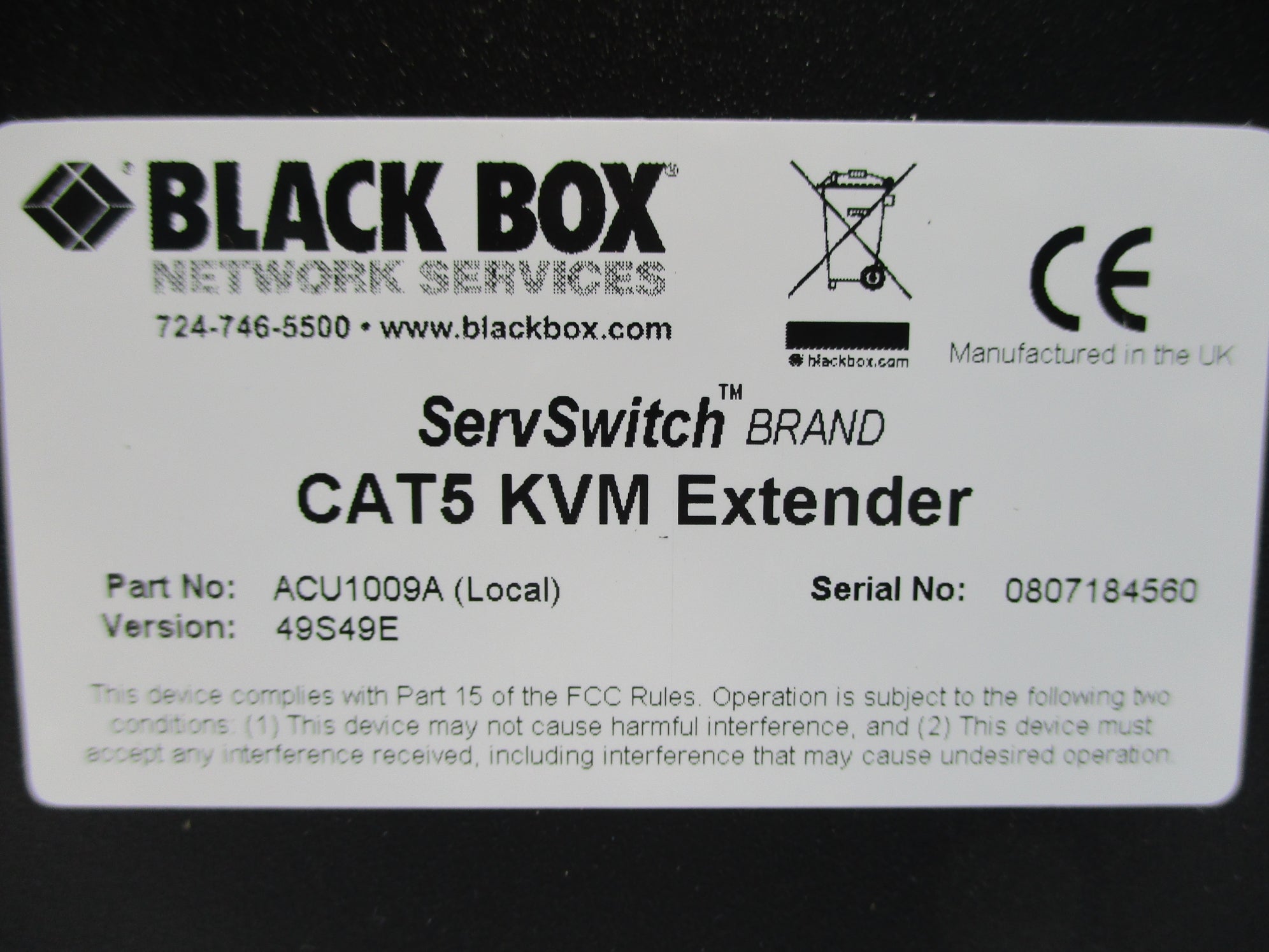 BLACK BOX ACU1009A 49S49E UNMP
