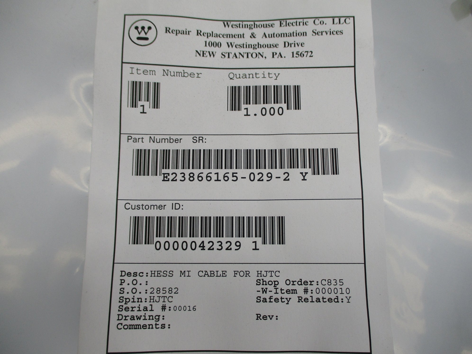 WESTINGHOUSE E23866165-029-2Y NSMP