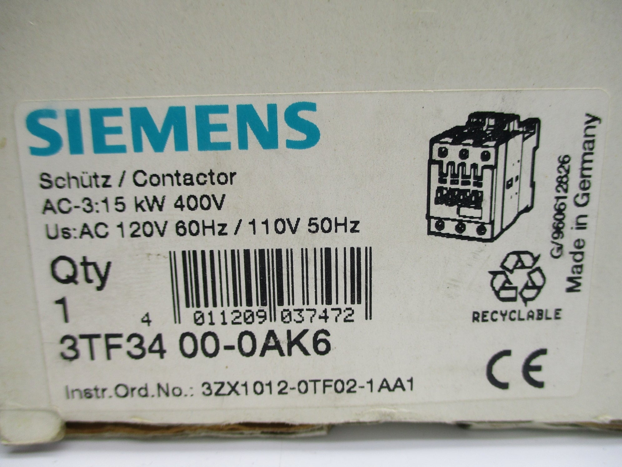 SIEMENS 3TF3400-0AK6 110/120VAC NSMP