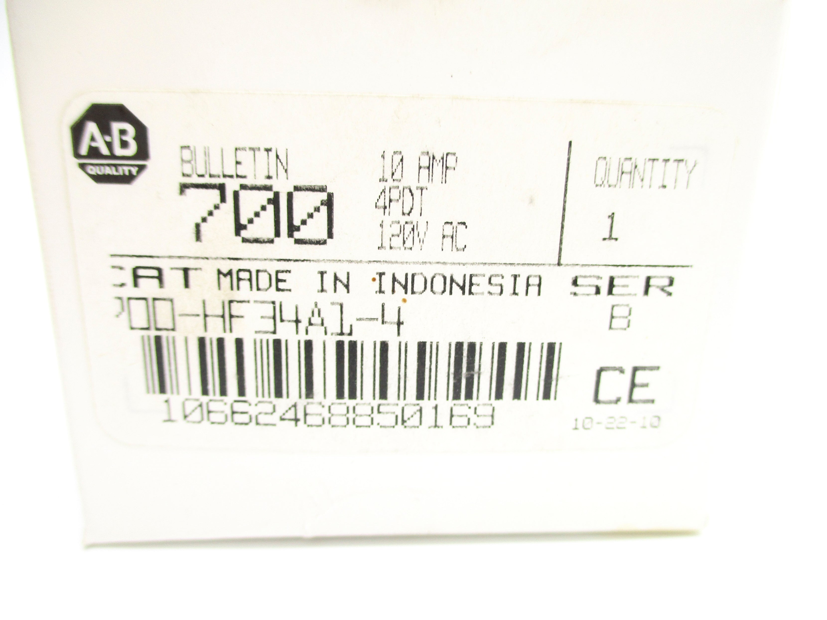 ALLEN BRADLEY 700-HF34A1-4 SER. B 120VAC 10A (WH) NSMP