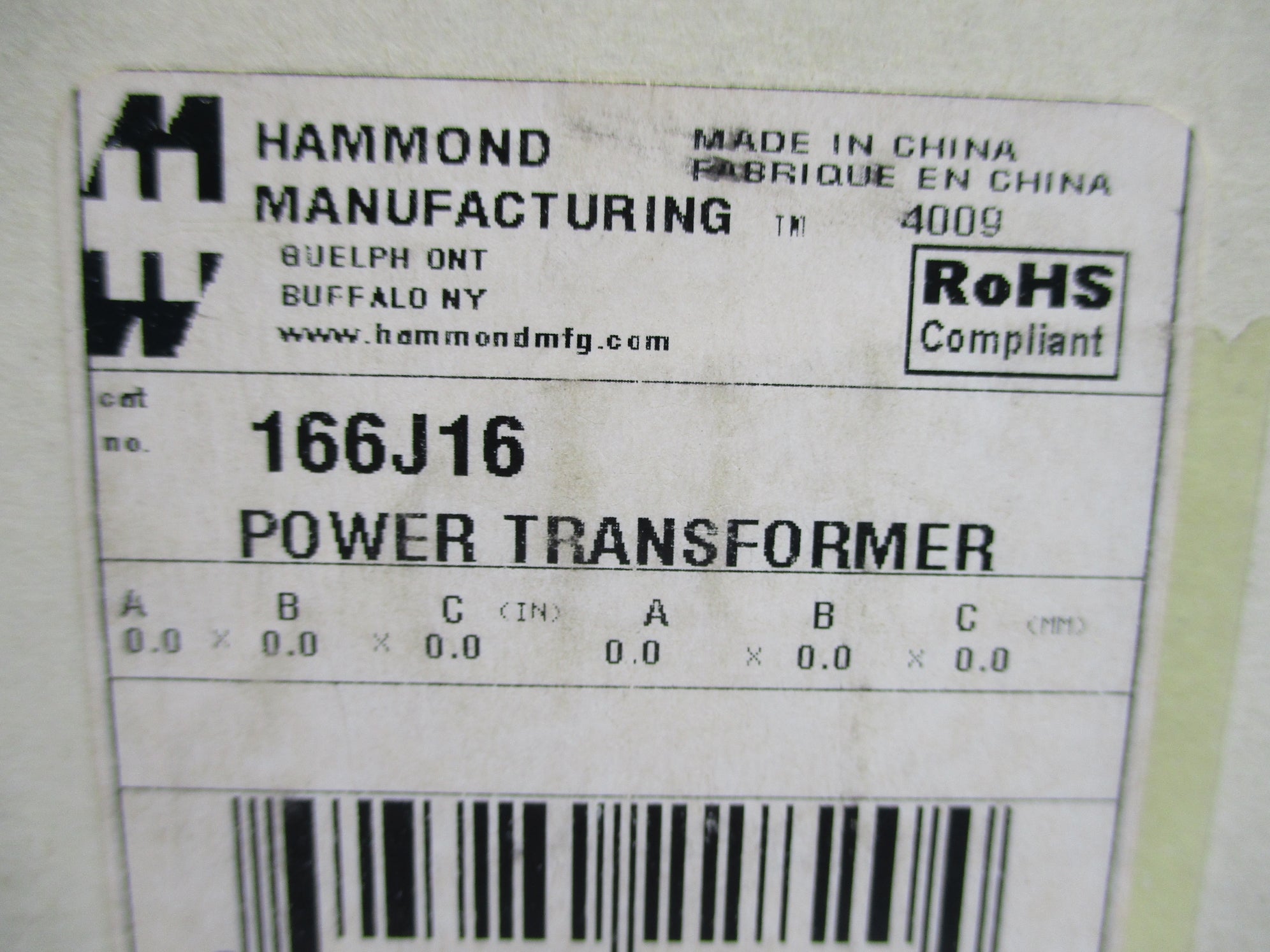 HAMMOND MANUFACTURING 166J16 115V NSMP