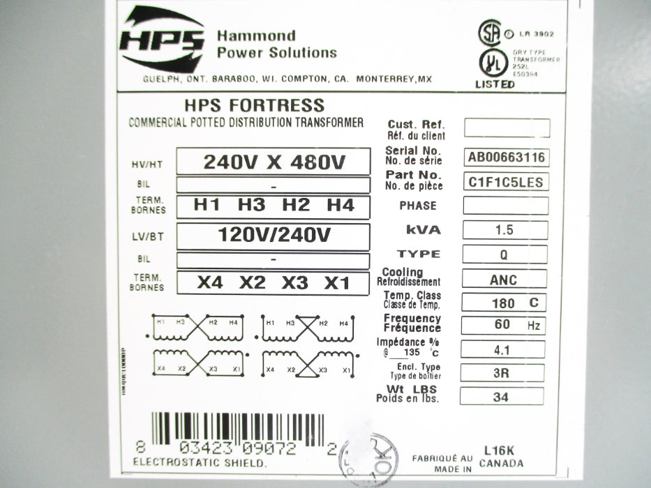 HAMMOND POWER SOLUTIONS C1F1C5LES 1.5KVA NUPI