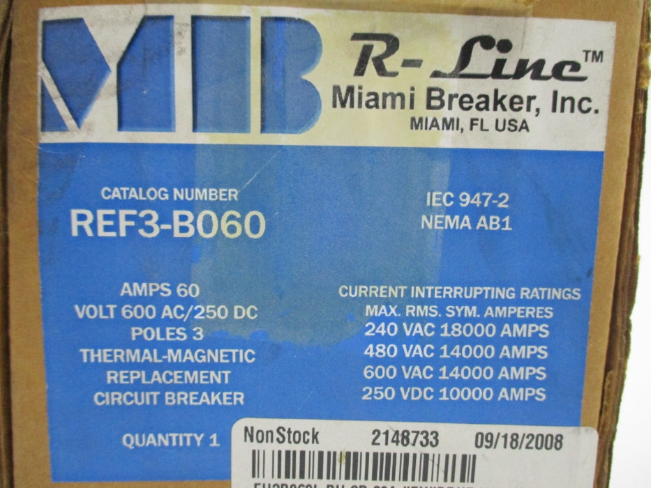 MIAMI BREAKER REF3-B060 60A 600VAC 250VDC NSMP