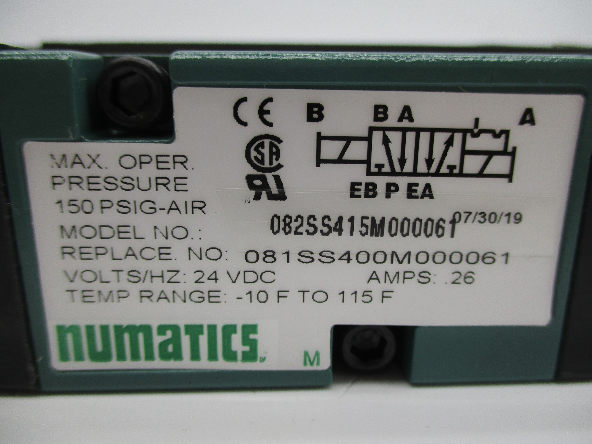 NUMATICS 082SS415M000061 24VDC .25A 150PSI  NSNP
