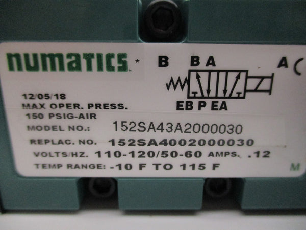 NUMATICS 152SA43A2000030 150PSIG 110/120V NSNP