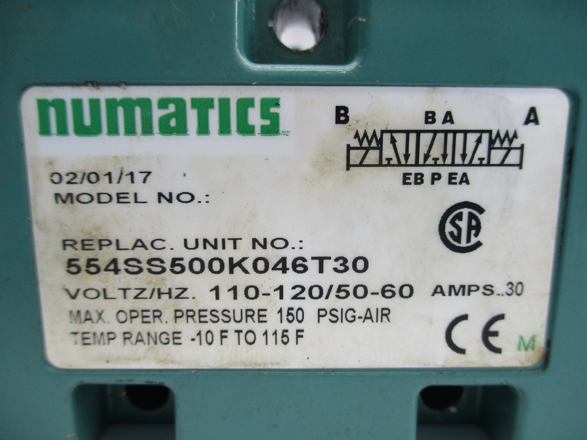 NUMATICS 554SS500K046T30 150PSIG 110/120V UNMP