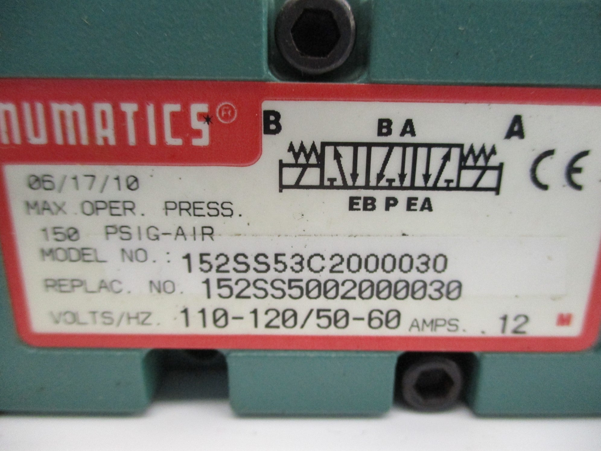 NUMATICS 152SS53C2000030 150PSIG 110/120V UNMP